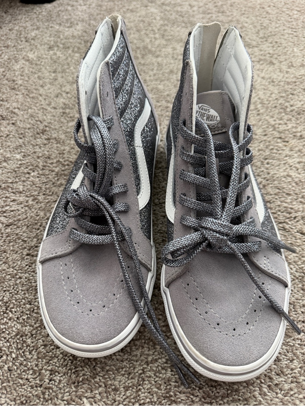 Vans Kids High-Top Sneakers in Gray with White Side Stripe